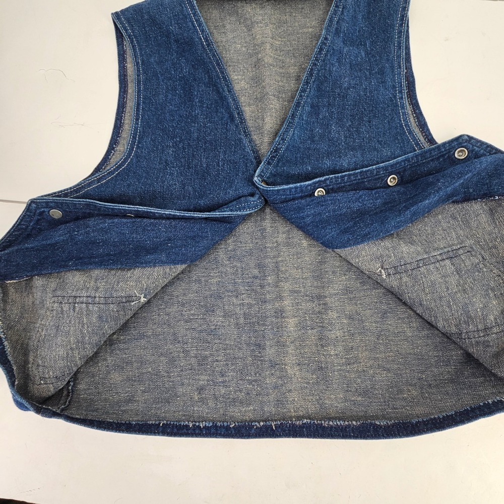 Vintage 70s Western Denim Vest Blue Snap Front Embroidered Pockets Mens Med Jean - Picture 5 of 9